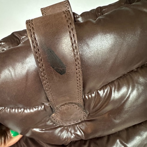 GUC MONCLER BROWN LEATHER DOWN QUILTED NYLON SHAFT TALL SIZE 39 WEDGE PUFF BOOTS - Picture 9 of 15